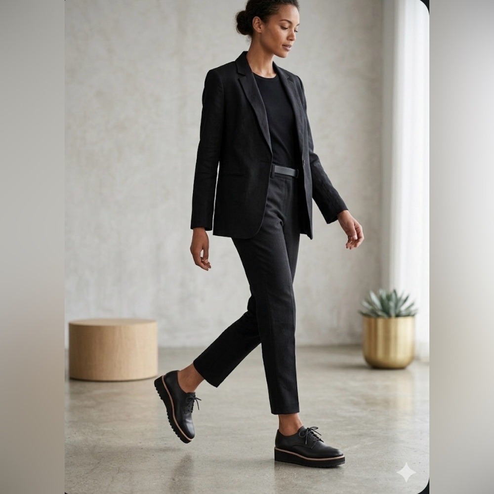 Eileen Fisher Black Leather Oxford Platform Shoes Size 9.5 Lace Up - Picture 1 of 6